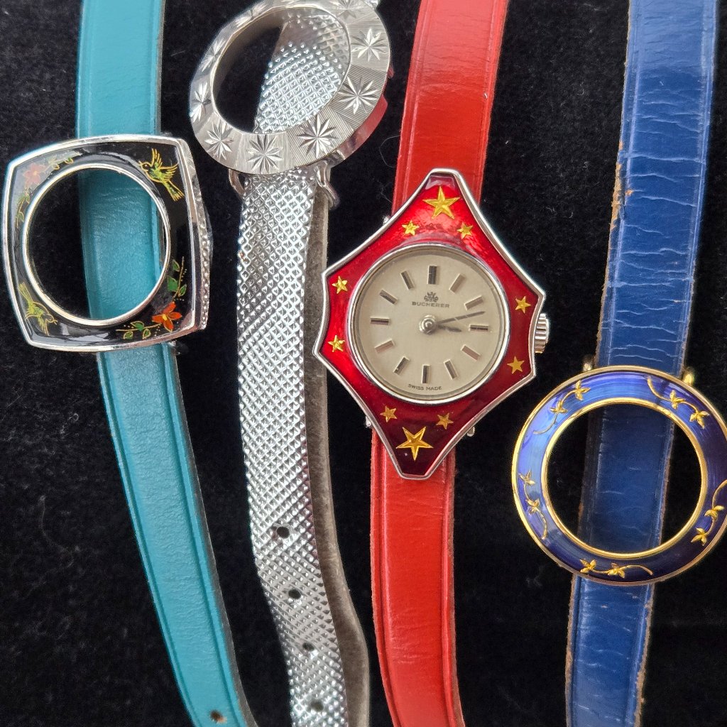 Bucherer Vintage Swiss Made Watch Set With Interchangeable Faces And Straps